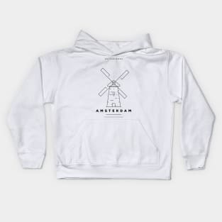 Amsterdam Minimal Black Line Design Kids Hoodie